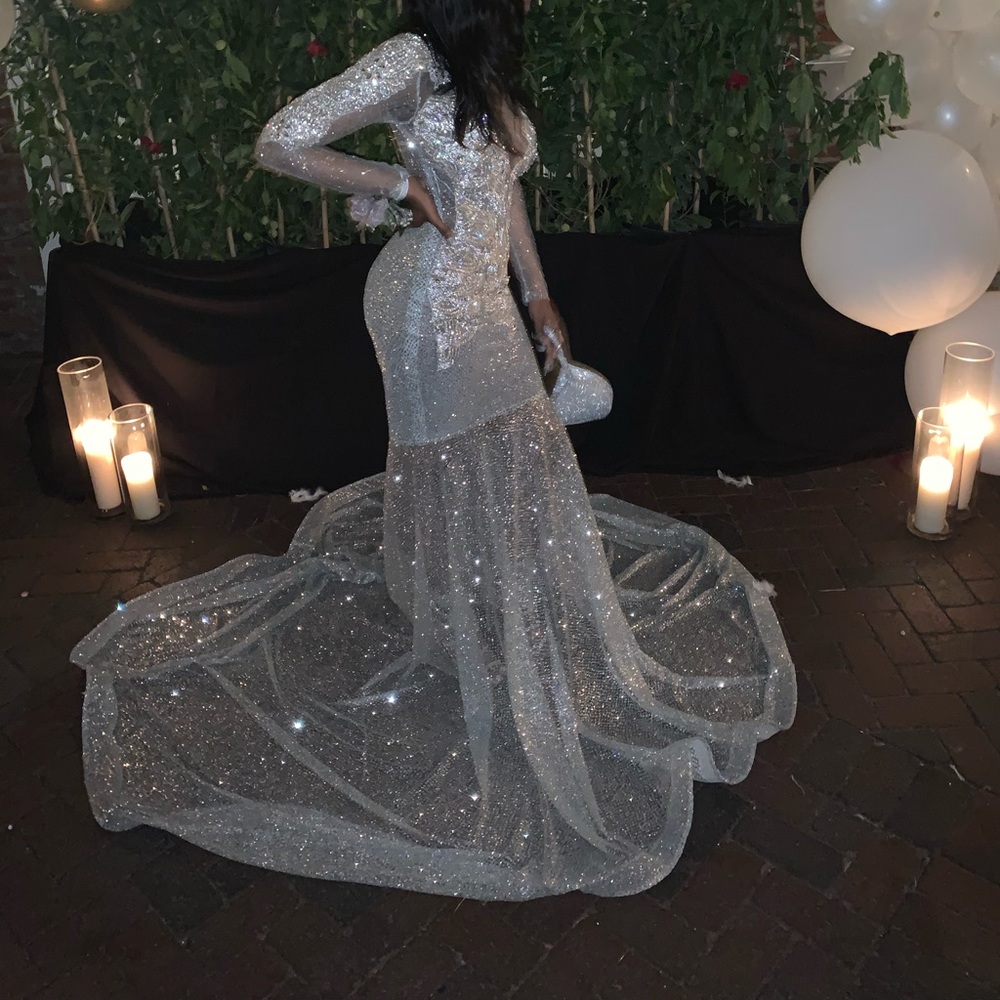 Silver custom prom dress size 8